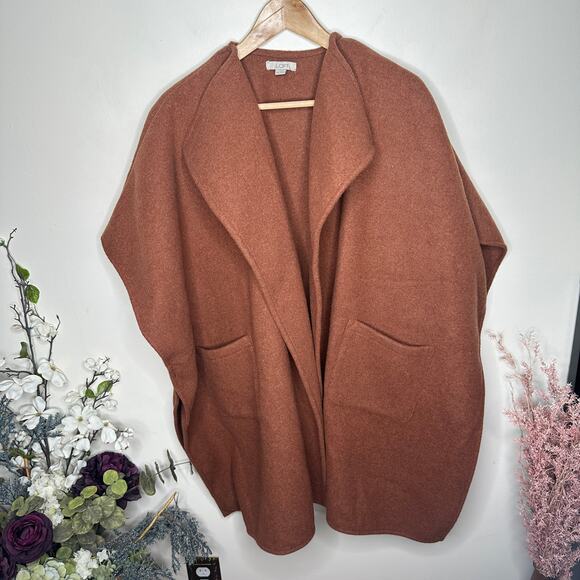 ANN TAYLOR LOFT Oversized Wrap Wool Blend Heather Camel Tan Acorn Sz M/L {129} - Picture 2 of 6